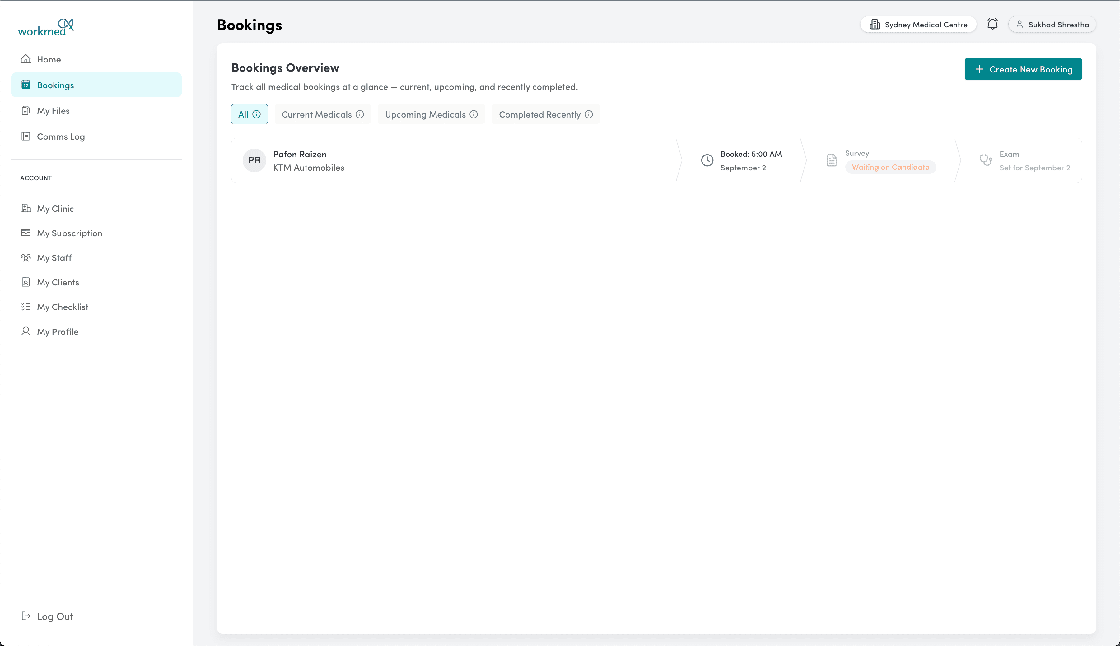 Illustration of booking a candidate in CMx Workmed