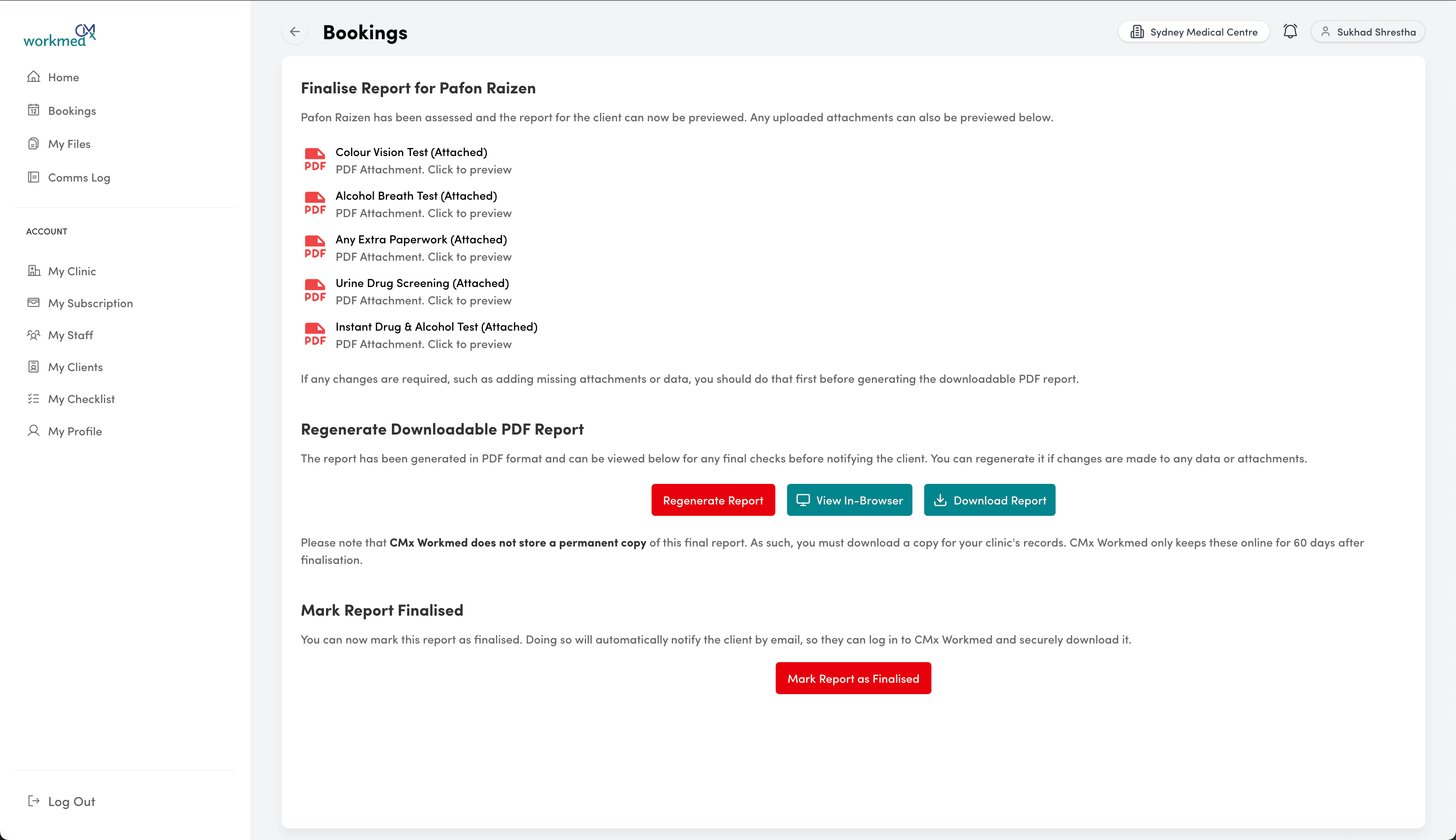 Finalising reports in CMx Workmed